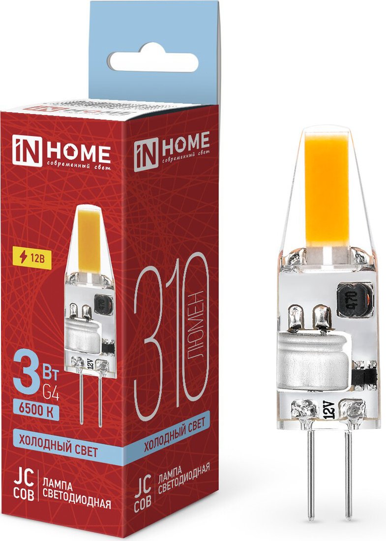 Светодиодная лампочка In Home LED-JC-COB 3 Вт 12В G4 6500К 310 Лм