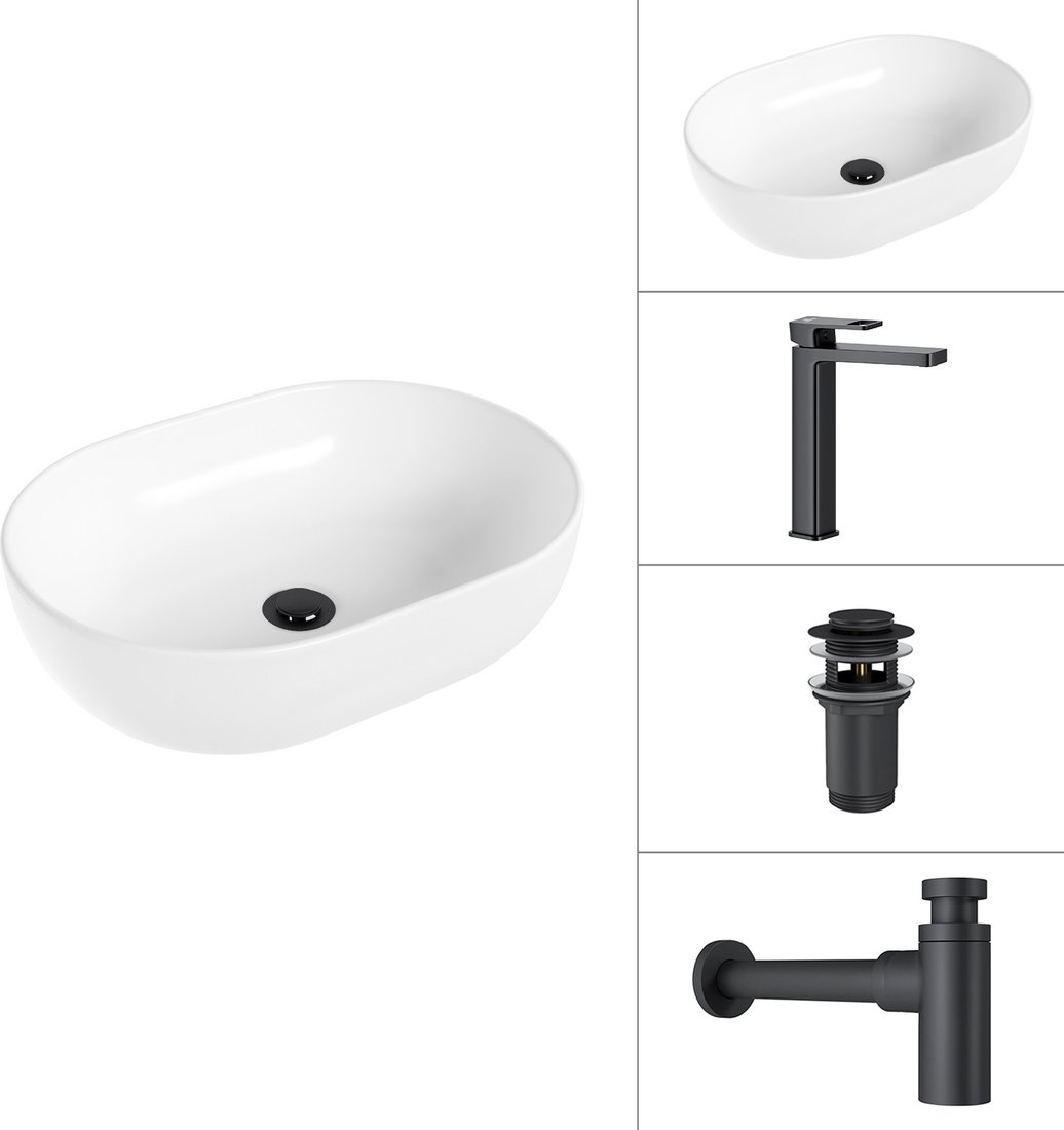 Умывальник Lauter 21836A + Cascade 21СК0655BS + сифон 21635B + дон.клапан 21190B (черный матовый)