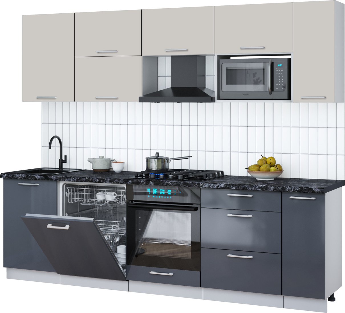 

Готовая кухня Интерлиния Мила Gloss 2.6-ПМ2 (асфальт глянец/кашемир/кастилло темный)