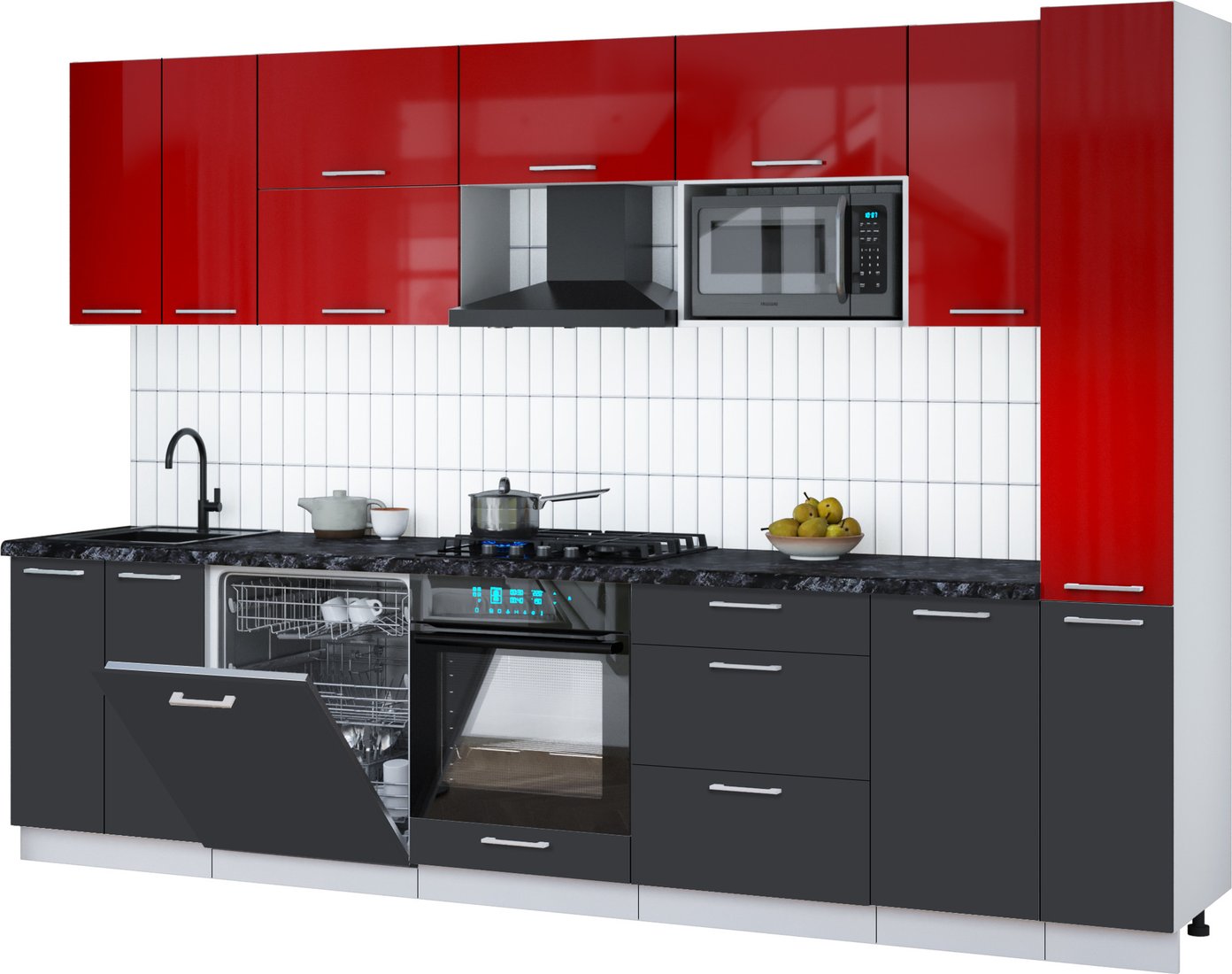 

Готовая кухня Интерлиния Мила Gloss 3.1-ПМ2 (пепел/красный глянец/кастилло темный)