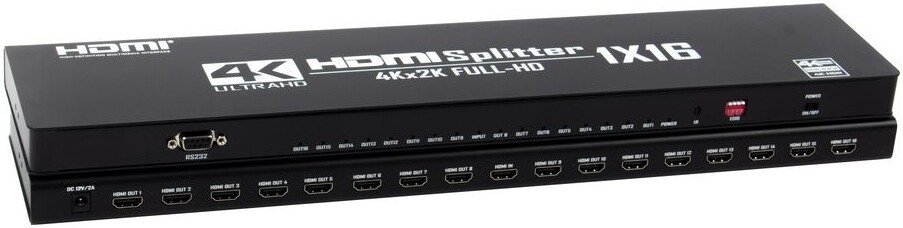 Разветвитель USBTOP 1x16 HDMI 2.0 PRO UltraHD 4K 60Гц, 18.5 Гбит/c 559407 (черный)