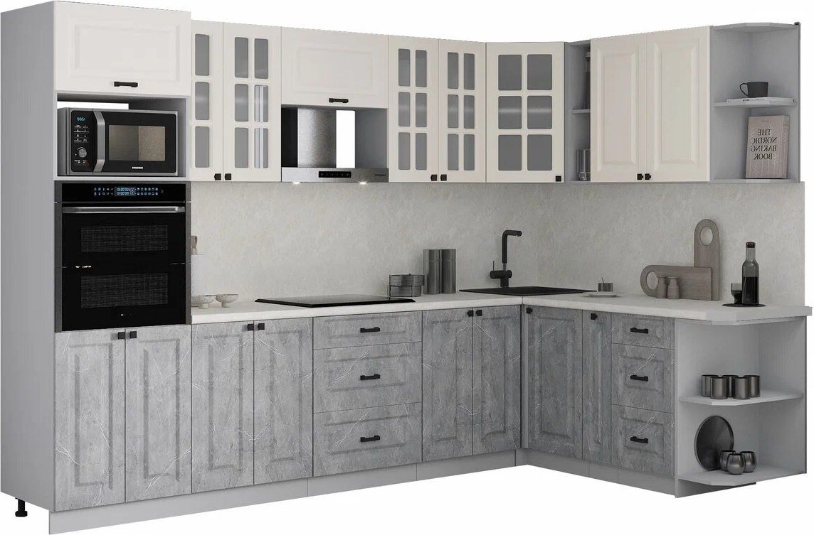 

Готовая кухня Интерлиния Мила Деко 1.88x3.0 PR (керамика/белый/опал светлый)