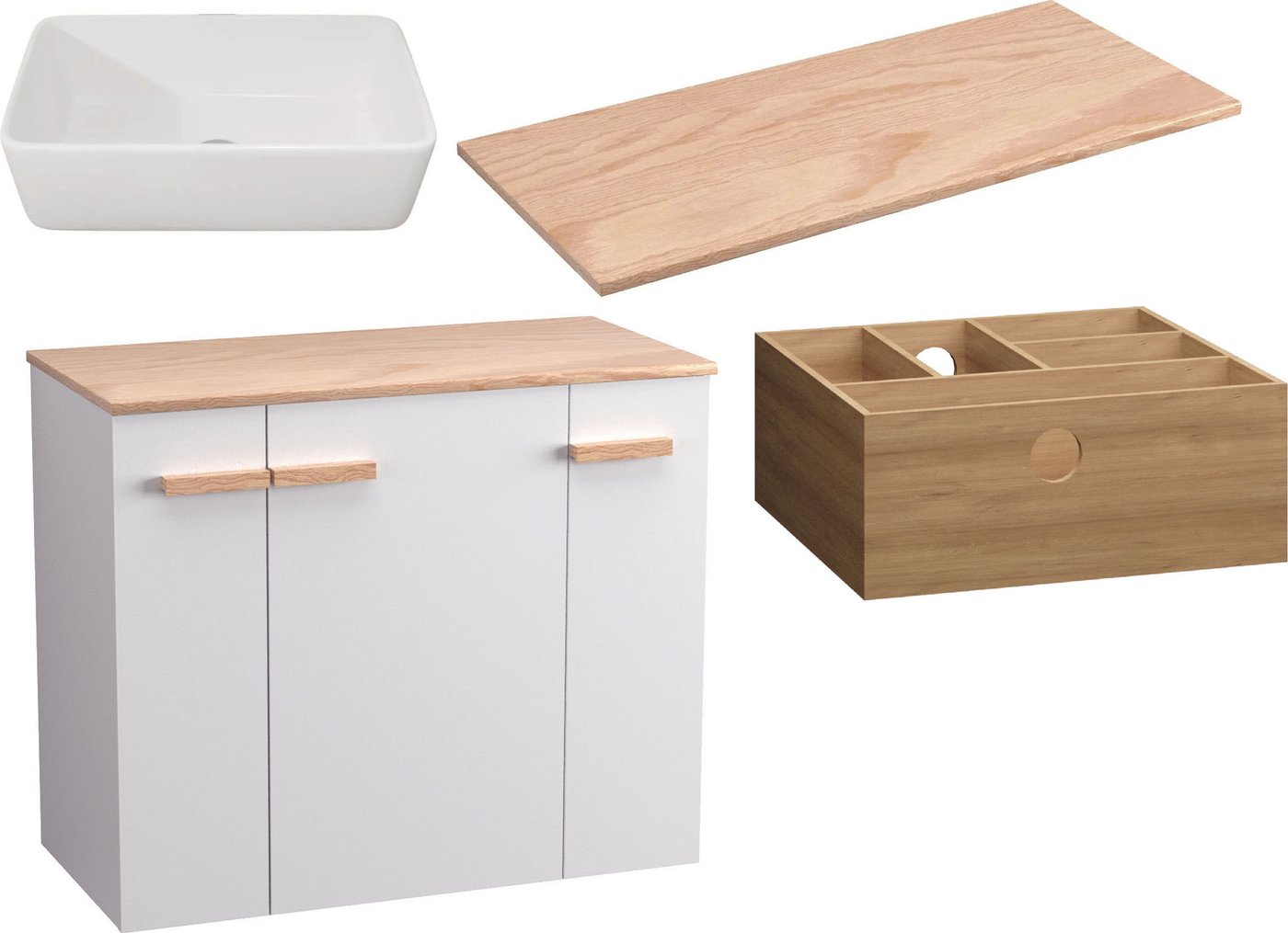 

Lauter Комплект мебели для ванной Adri тумба, столешница, раковина 21674A (органайзер 23 см, 79 см, белый глянец)