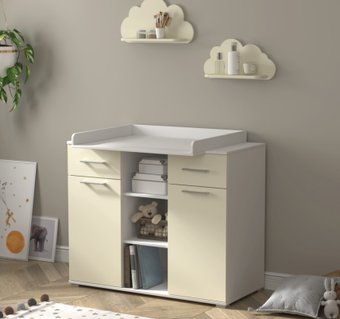 Детский комод Интерлиния Toddler-2 + 2 полки (белый/слоновая кость)