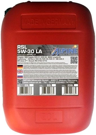 Моторное масло Alpine RSL 5W-30LA 20л