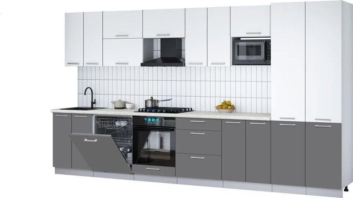 

Готовая кухня Интерлиния Мила Gloss 3.8-ПМ2 (серый/белый/опал светлый)