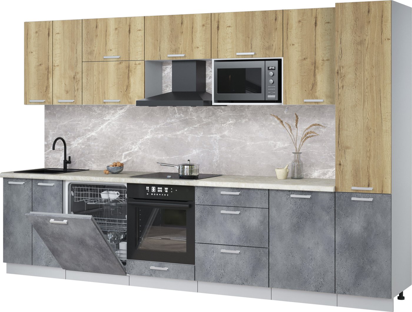 

Готовая кухня Интерлиния Мила Лайт 3.3-ПМ2 (дуб золотой/бетон портленд/опал светлый)