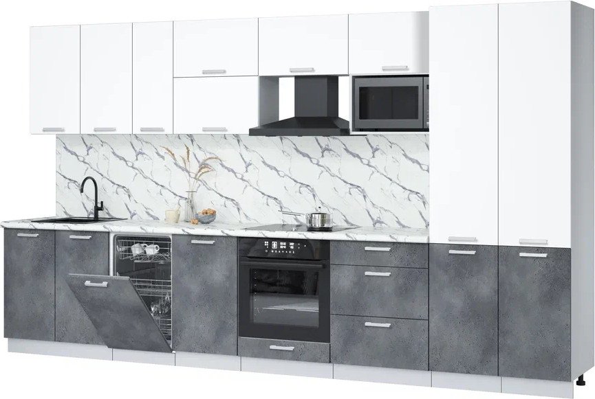 

Готовая кухня Интерлиния Мила Лайт 3.7-ПМ4 (белый платинум/бетон портленд/белый гранит)