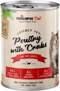 

Консервированный корм для кошек Chicopee Adult Cat домашняя птица с крабами 400 г