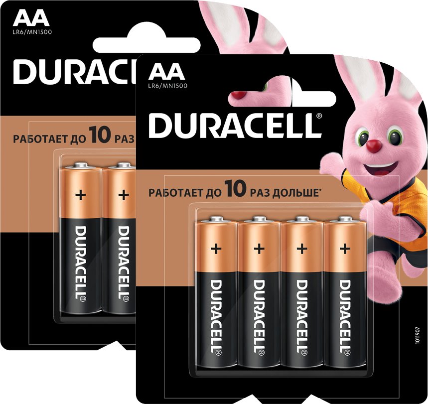 Батарейка DURACELL LR6/MN1500 AA 4 шт. (2 упаковки)