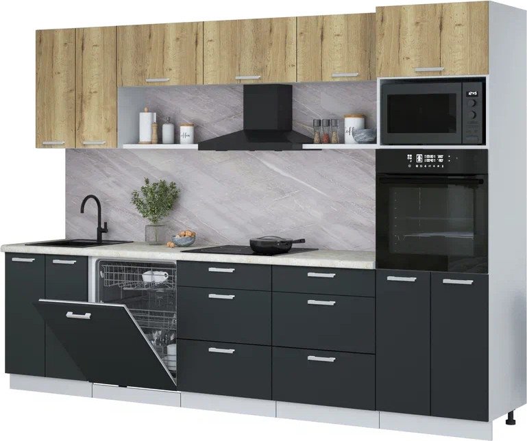 

Готовая кухня Интерлиния Мила Лайт 3.0-ПМ1 (дуб золотой/антрацит/опал светлый)