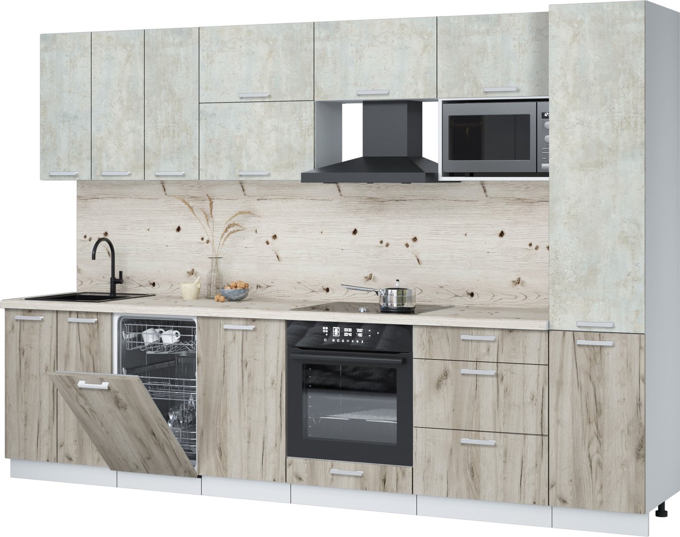 

Готовая кухня Интерлиния Мила Лайт 3.1-ПМ4 (бетон лайт/дуб серый/бискайская сосна)