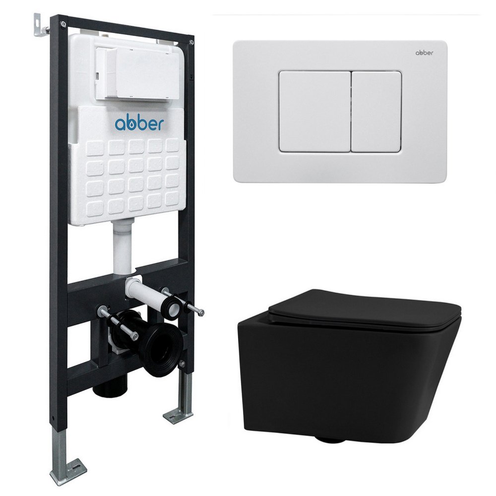 

Унитаз подвесной Abber Rechteck AC1201MB-AC0105-AC0120MW (с кнопкой смыва)