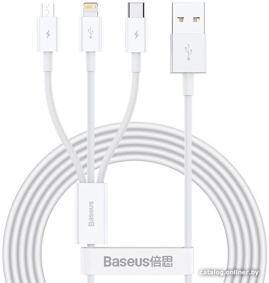 

Кабель Baseus Superior Series Fast Charging USB Type-A - USB Type-C/microUSB/Lightning (1 м, белый)