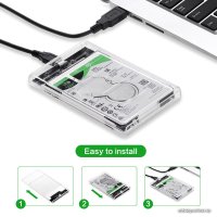 Бокс для накопителей 2.5" USBTOP SATA – USB-C – USB3.0 (пластик, прозрачный)