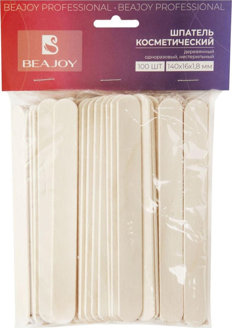 

Шпатель деревянный Beajoy Косметический нестерильный 140x16x1.8мм (100 шт)