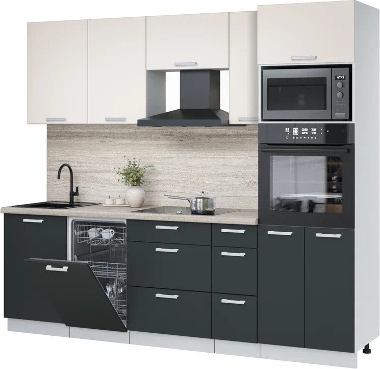 

Готовая кухня Интерлиния Мила Лайт 2.45-ПМ3 (персидский жемчуг/антрацит/травертин серый)