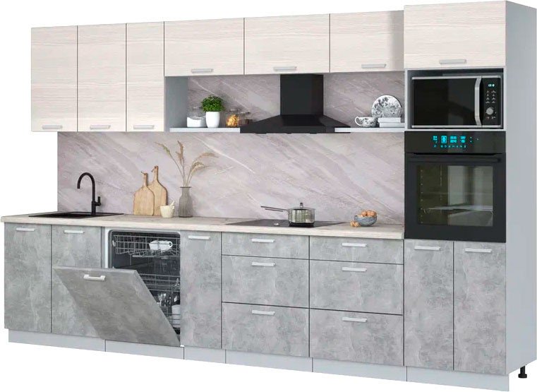 

Готовая кухня Интерлиния Мила Лайт 3.5-ПМ1-2 (вудлайн кремовый/бетон/бискайская сосна)