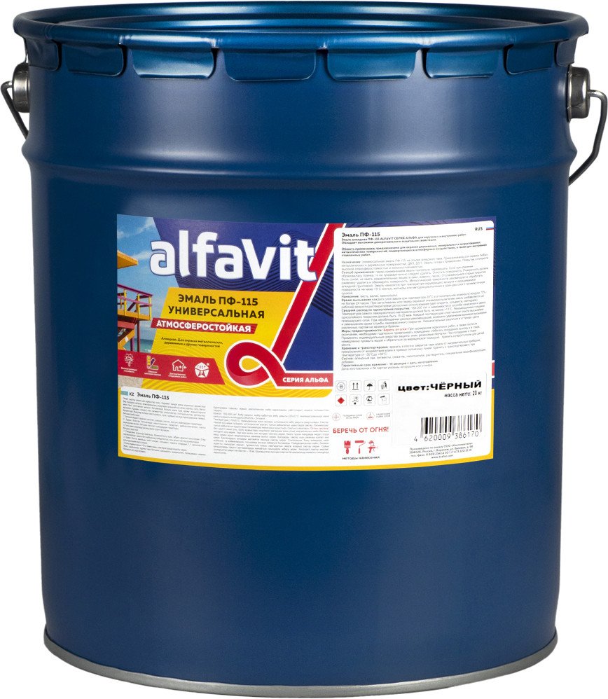 Эмаль Alfavit ПФ-115 20кг (черный)