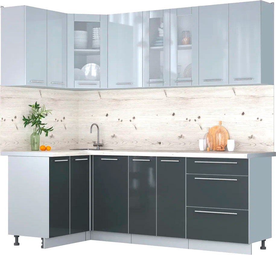 

Готовая кухня Интерлиния Мила Пластик 1.2x2.2 (туманный глянец/антрацит/бискайская сосна)