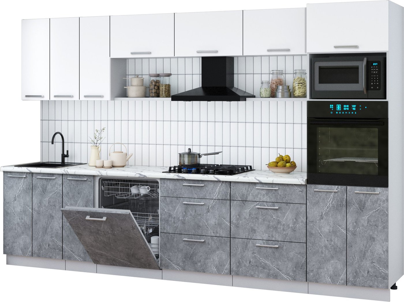 

Готовая кухня Интерлиния Мила Gloss 3.3-ПМ1-2 (керамика/белый/белый гранит)