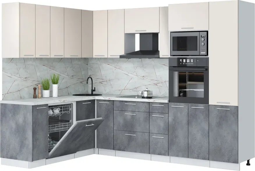 

Готовая кухня Интерлиния Мила Лайт 1.896х2.78 (персидский жемчуг/бетон портленд/серый каспий)