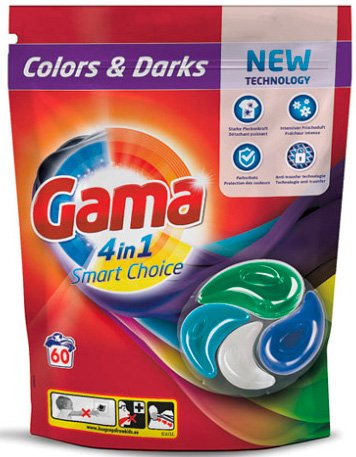 

Капсулы для стирки Gama 4 в 1 Smart Choice Colors&Darks 60 шт