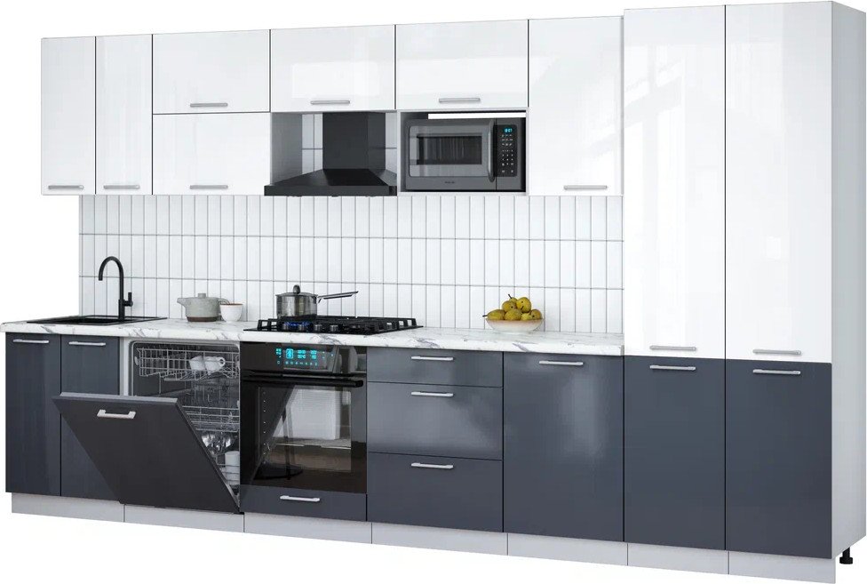 

Готовая кухня Интерлиния Мила Gloss 3.7-ПМ2 (асфальт глянец/белый глянец/белый гранит)