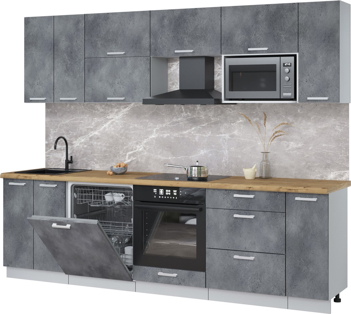 

Готовая кухня Интерлиния Мила Лайт 2.7-ПМ2 (бетон портленд/бетон портленд/дуб бунратти)