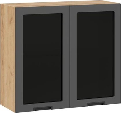 

Шкаф навесной Трия Гренада 1В8С с двумя дверями со стеклом (дуб крафт золотой/холст вулкан)