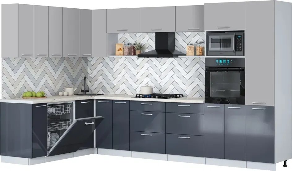 

Готовая кухня Интерлиния Мила Gloss 1.896х3.38 (асфальт глянец/грей/бискайская сосна)