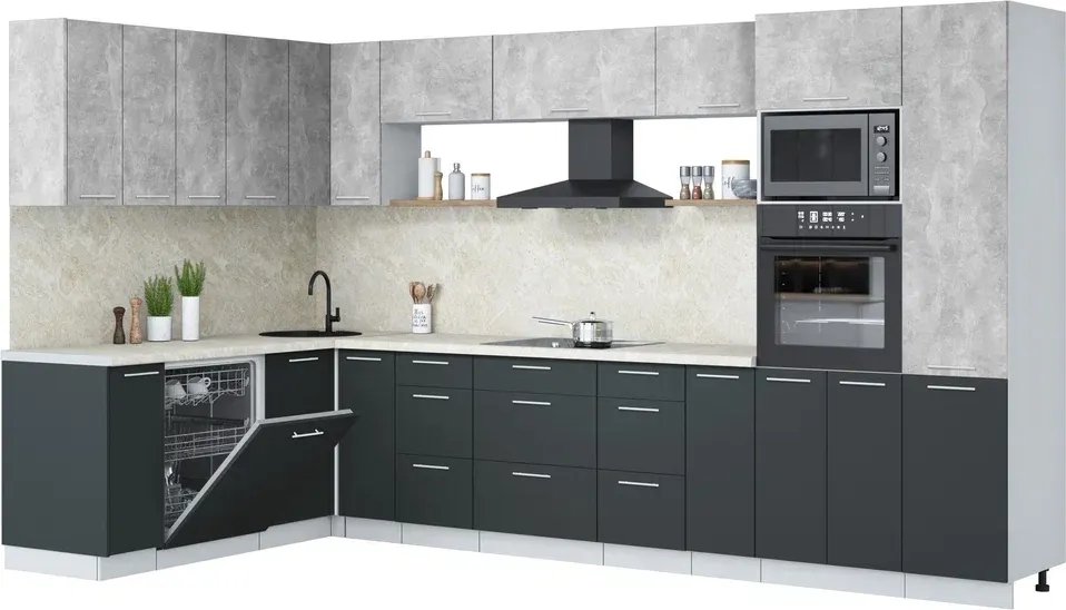 

Готовая кухня Интерлиния Мила Лайт 1.896х3.58 (бетон/антрацит/опал светлый)