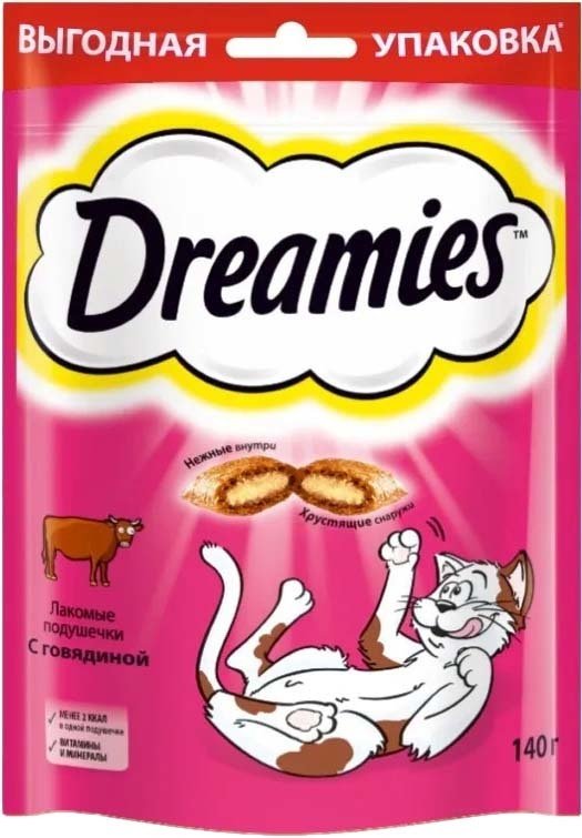 

Лакомство для кошек Dreamies лакомые подушечки с говядиной 140 г