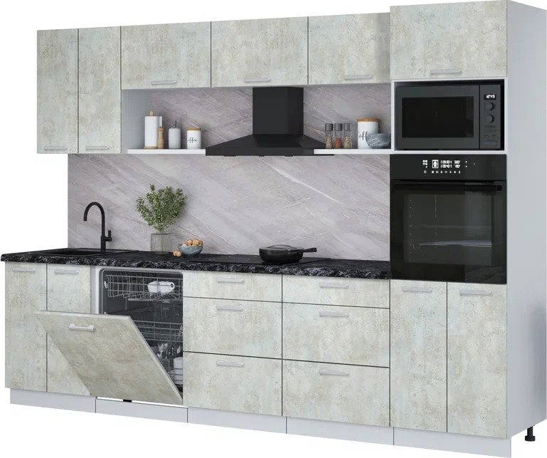 

Готовая кухня Интерлиния Мила Лайт 3.0-ПМ1 (бетон лайт/бетон лайт/кастилло темный)