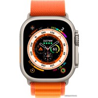 Умные часы Apple Watch Ultra LTE 49 мм (титановый корпус, титановый/оранжевый, текстильный ремешок размера S)