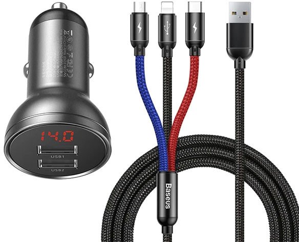 Автомобильное зарядное Baseus Digital Display Dual USB 4.8A Car Charger 24W TZCCBX-0G