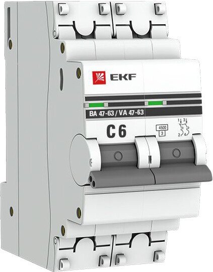

Выключатель автоматический EKF ВА 47-63 2P 6А (C) 4.5kA PROxima mcb4763-2-06C-pro
