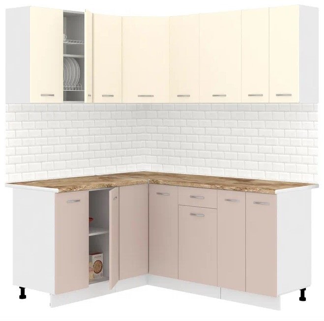 

Готовая кухня Кортекс-мебель Корнелия Лира 1.5x1.8 (крем/капучино/мадрид)