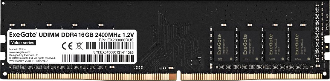 

Оперативная память ExeGate Value 16GB DDR4 PC4-19200 EX283086RUS