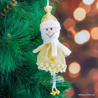 Елочная игрушка Зимнее волшебство Снеговик в шубке со звездами 12 см (золото) 2131308