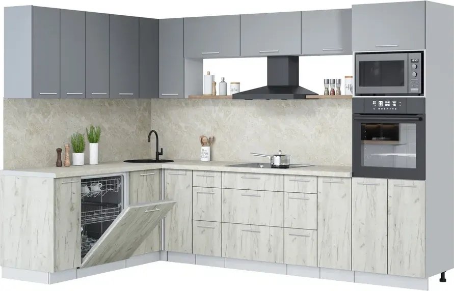 

Готовая кухня Интерлиния Мила Лайт 1.896х2.98-2 (серебро/дуб белый/опал светлый)