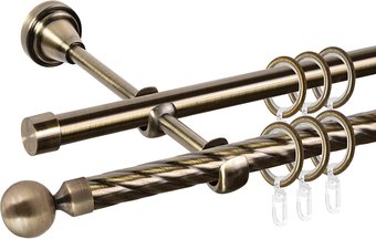 Карниз для штор АС ФОРОС Grace D16K/16Г + заглушка Шар малый (2м, антик)