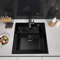 Кухонная мойка ARFEKA ECO AR 500*500 GS BLACK GLASS + BLACK PVD NANO