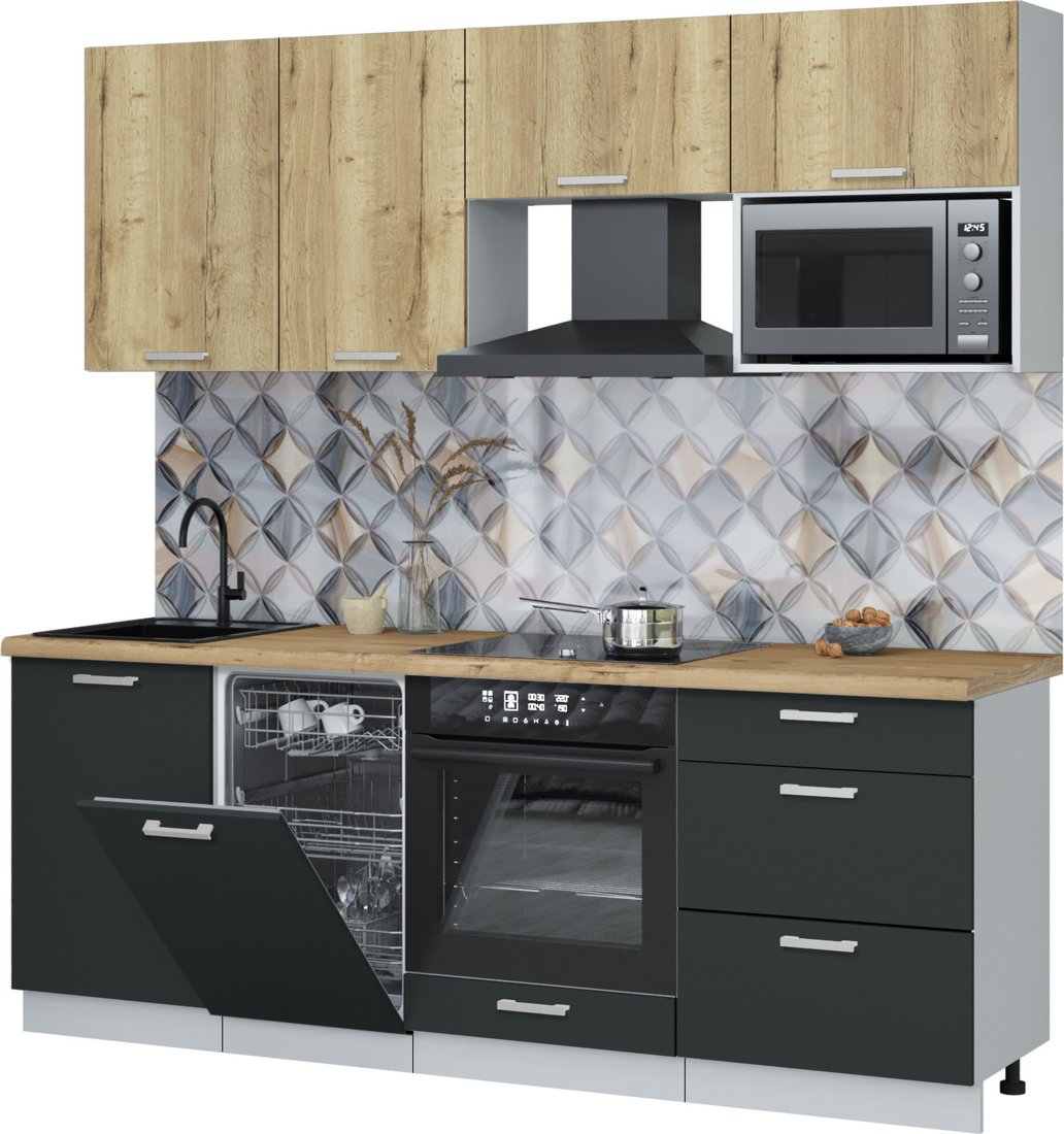 

Готовая кухня Интерлиния Мила Лайт 2.15-ПМ4 (дуб золотой/антрацит/дуб бунратти)