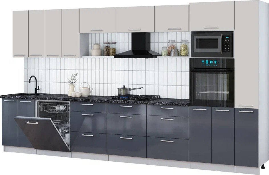 

Готовая кухня Интерлиния Мила Gloss 3.9-ПМ1 (асфальт глянец/кашемир/кастилло темный)