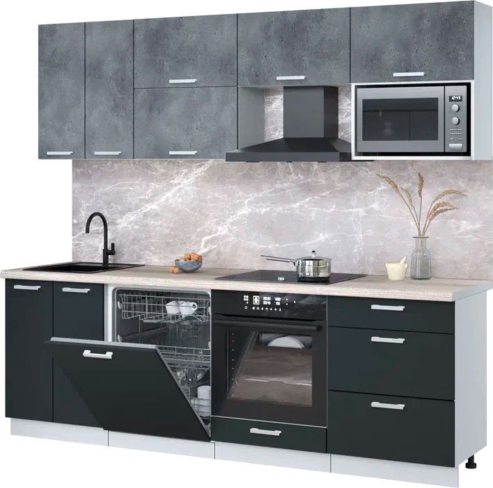 

Готовая кухня Интерлиния Мила Лайт 2.4-ПМ2 (бетон портленд/антрацит/травертин серый)