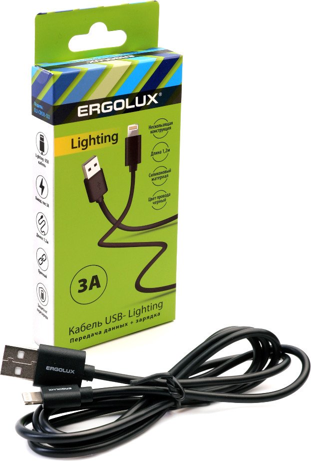 

Кабель Ergolux ELX-CDC03-C02 USB Type-A - Lightning (1.2 м, черный)