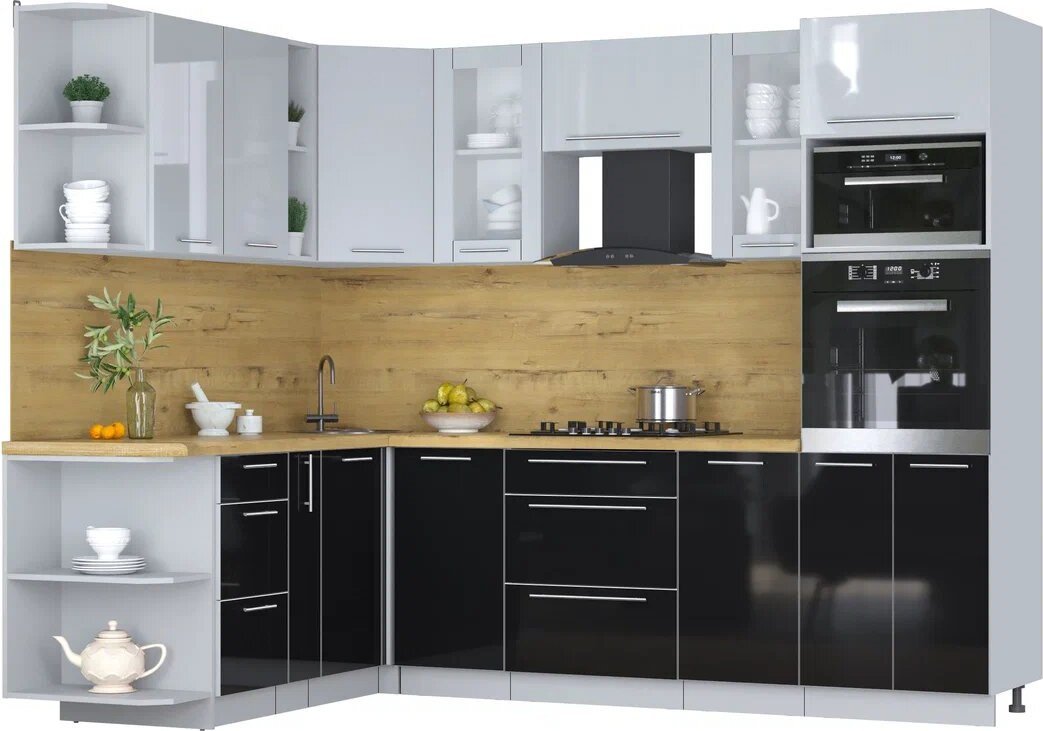 

Готовая кухня Интерлиния Мила Пластик 1.88x2.6 LV (туманный глянец/черный глянец/дуб бунратти)