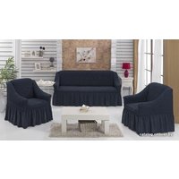 Комплект чехлов для дивана и кресла Karna 3-местный диван + 2 кресла с юбкой (графитовый)