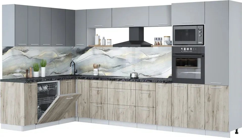 

Готовая кухня Интерлиния Мила Лайт 1.896х3.58 (серебро/дуб серый/кастилло темный)